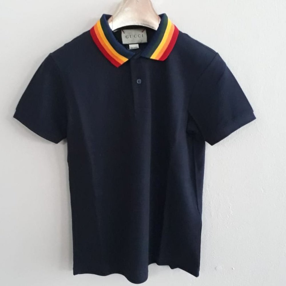 GUCCI NAVY BLUE MEN POLO SHORT SLEEVE